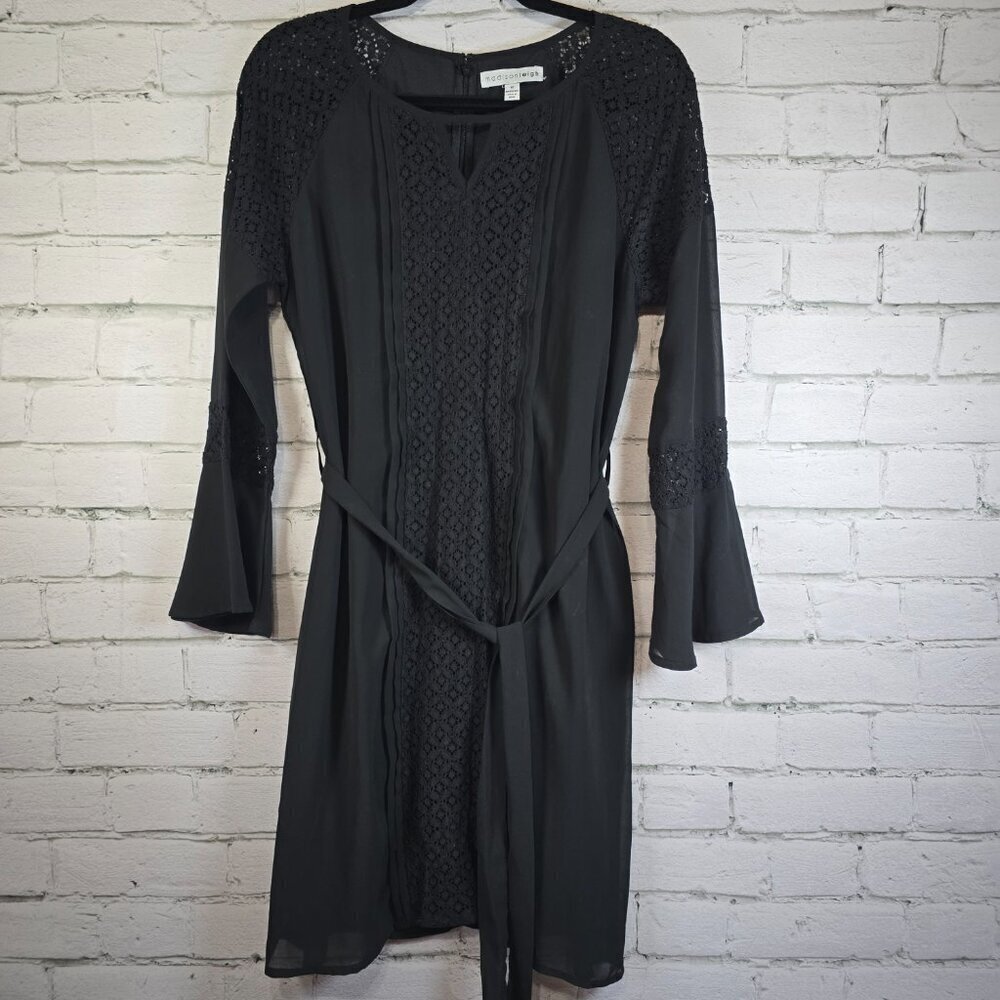 WOMENS MADISON LEIGH BLACK DRESS BELL SLEEVES EYELET LACE WHIMSIGOTH SIZE 10